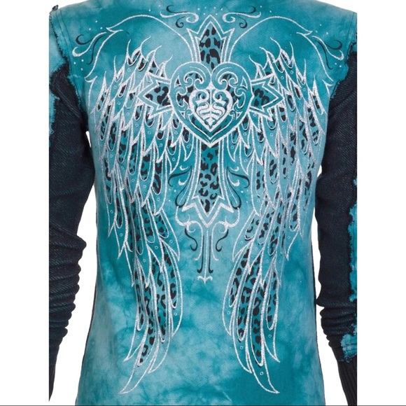 Affliction Women's Zip Up Hoodie Jacket Blitzkrieg Biker Tattoo - Picture 8 of 8